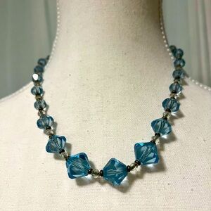 Vintage glass bead necklace, ice blue